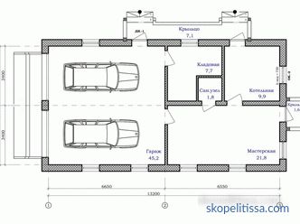 Projects of garages with hozblok (with the economic part): options for buildings