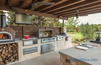 Projects of summer kitchen in the country with a barbecue grill - interesting ideas, photos