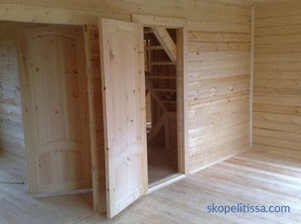 Partitions in a wooden house of timber, interior walls, installation, photo