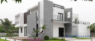Design of a modern two-story house with a flat roof