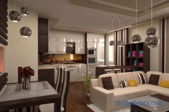 Kitchen design with dining and living room in a private house: photo of planning ideas