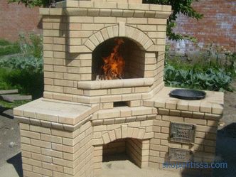 Brick grill, foundation for a barbecue oven and a brick grill, stages of construction, photo