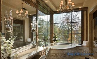 Design of a bathroom in a private house with a window, projects in country houses, modern ideas, photos